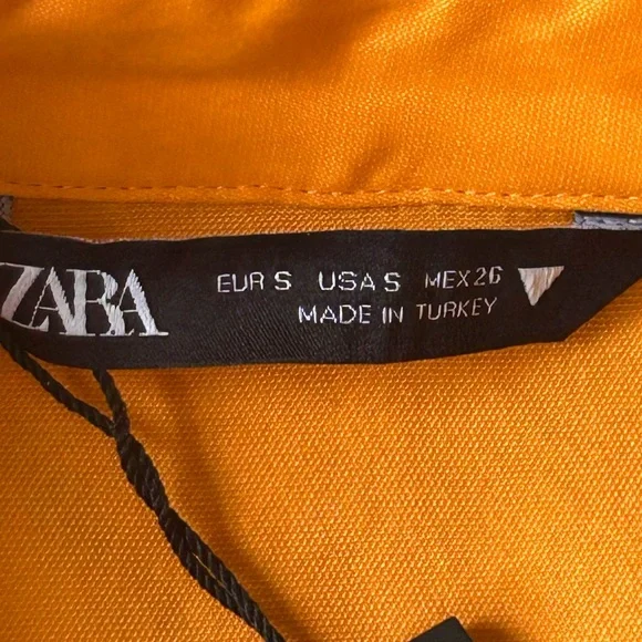 NWT Zara Orange twist satin shirt dress. Size Small. Long sleeves, deep v neck. - Picture 14 of 16